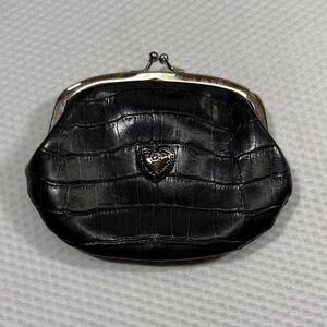 Brighton Elegant Black Faux Crocodile-Embossed Clutch Card Holder
